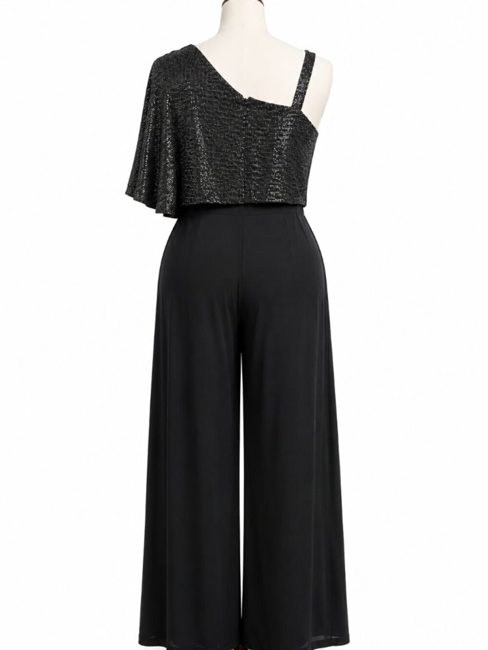 R&M Richards Petite One Shoulder Sequin Overlay Jumpsuit Black 12P 5871P - Picture 4 of 6